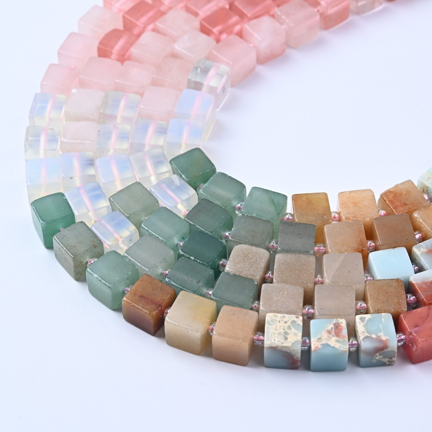 Chakra Healing Crystal Beads 8mm, Morganite Amazonite Aventurine Smooth Cube Gemstone Beads, Stone Set for Jewelry Making GRN682