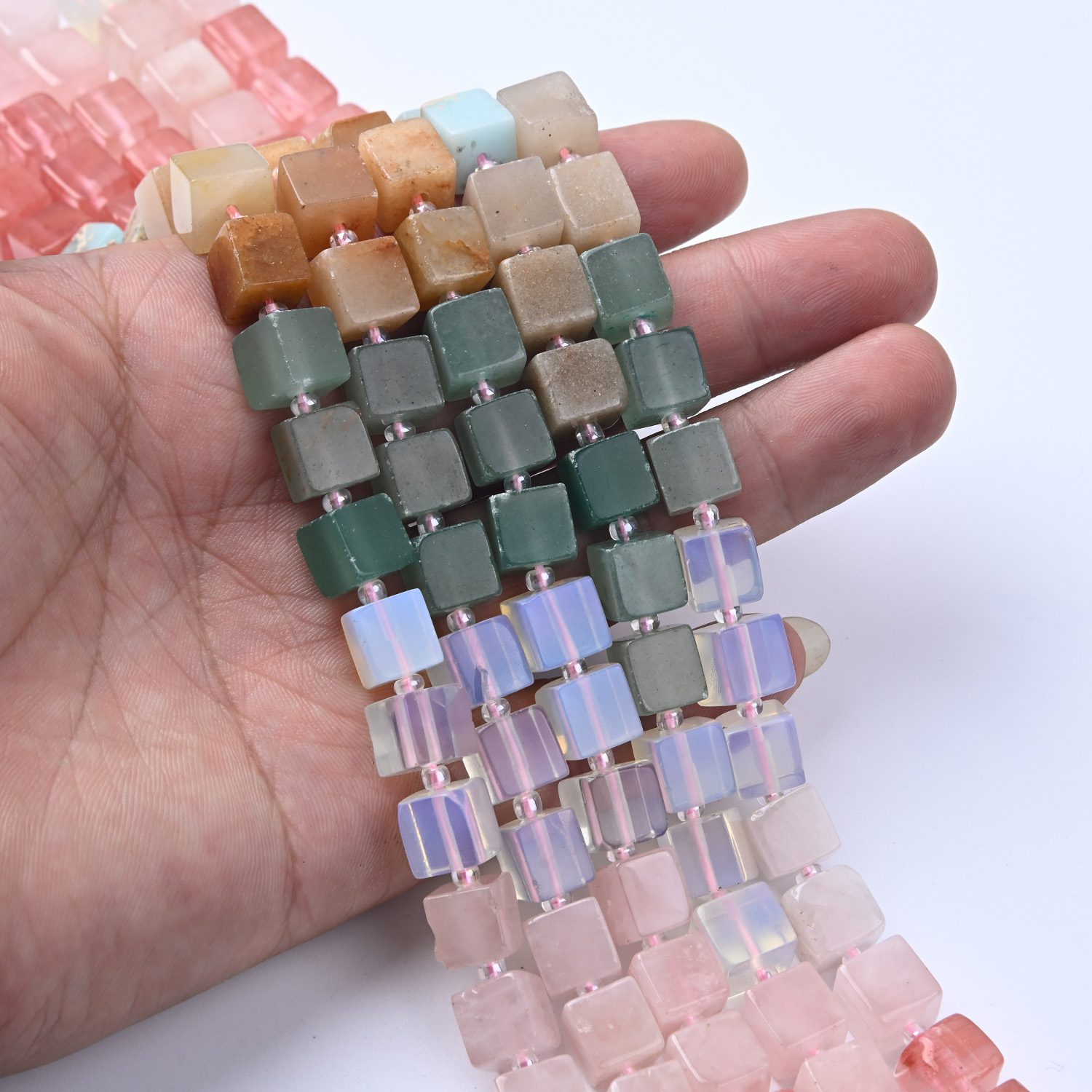 Chakra Healing Crystal Beads 8mm, Morganite Amazonite Aventurine Smooth Cube Gemstone Beads, Stone Set for Jewelry Making GRN682 - Image 2