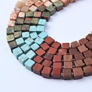 Chakra Healing Crystal Beads 8mm, Turquoise Carnelian Goldstone Smooth Cube Gemstone Beads, Cube Stone Set for Jewelry Making GRN684