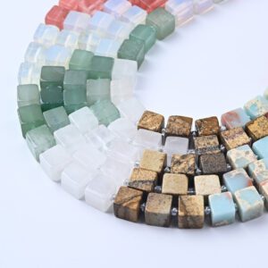 Harmony Crystal Cube Beads 8mm, Morganite Tiger Eye Aventurine Smooth Gemstone Beads, Cube Stone Set for Jewelry Making, GRN685