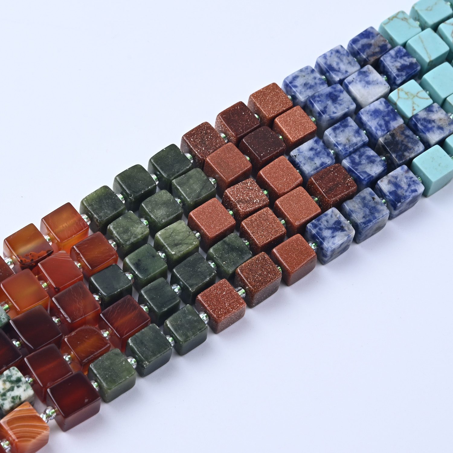 Earth Tone Cube Beads 8mm, Turquoise Aqua Terra Jasper Smooth Gemstone Beads, Healing Crystal Set for Jewelry Making, GRN686 - Image 3