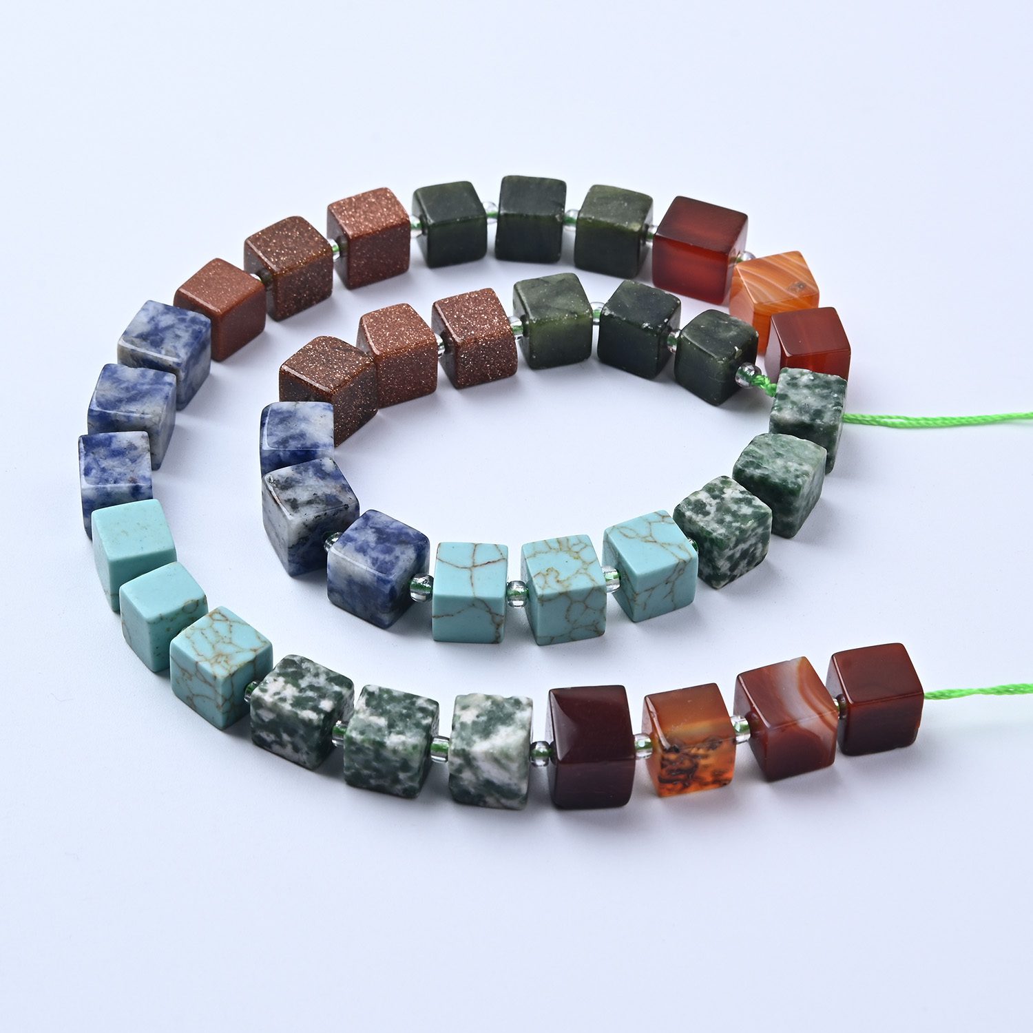 Earth Tone Cube Beads 8mm, Turquoise Aqua Terra Jasper Smooth Gemstone Beads, Healing Crystal Set for Jewelry Making, GRN686 - Image 4