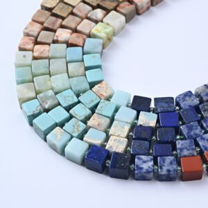Chakra Healing Cube Beads 8mm, Carnelian Lapis Lazuli Turquoise Smooth Gemstone Beads, cube Stone Set for Jewelry Making GRN687