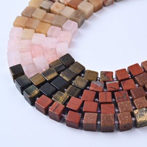 Earth Tone Healing Cube Beads 8mm, Mookaite Tiger's Eye Carnelian Smooth Gemstone Beads, Cube Stone Set for Jewelry GRN688