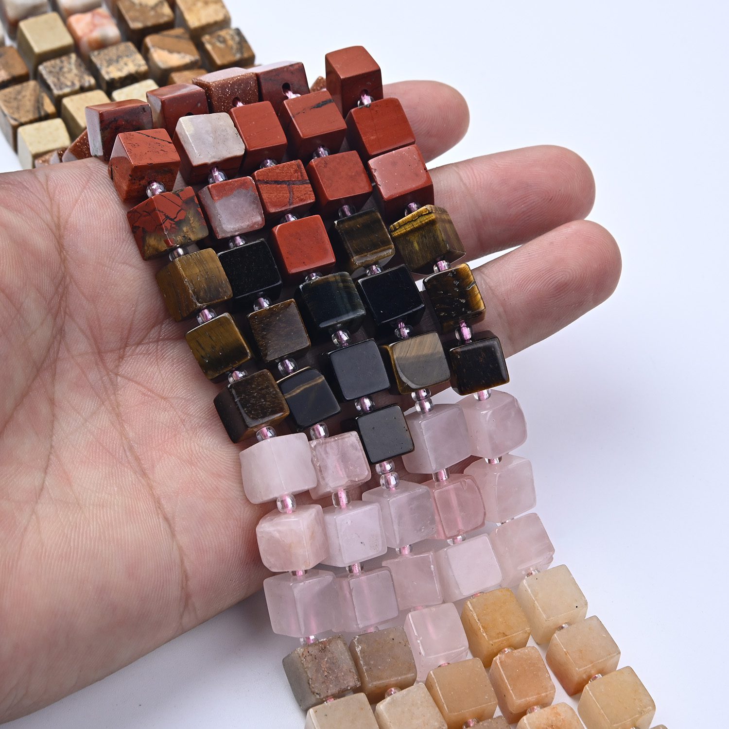 Earth Tone Healing Cube Beads 8mm, Mookaite Tiger's Eye Carnelian Smooth Gemstone Beads, Cube Stone Set for Jewelry GRN688 - Image 2