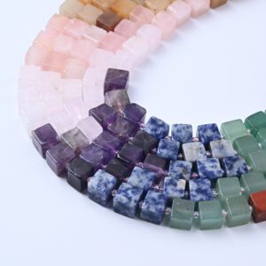 Chakra Healing Cube Beads 8mm, Amethyst Rose Quartz Sodalite Smooth Gemstone Beads, Cube Stone Set for Jewelry Making GRN689