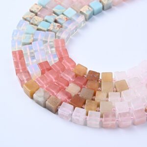 Healing Crystal Cube Beads 8mm, Rose Quartz Agate Opalite Smooth Gemstone Beads, Gemstone Set for Jewelry Making GRN690