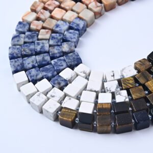 Cosmic Night Sky Cube Beads 8mm, Blue Goldstone Tiger's Eye Howlite Sodalite Grounding Gemstone Beads, Jewelry Making GRN692