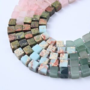 Protection and Love Cube Beads 8mm, Black Onyx Rose Quartz Jasper Smooth Gemstone Beads, Gentle Strength Jewelry Making, GRN693