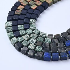 Celestial Night Cube Beads 8mm, Lapis Lazuli Goldstone Rutilated Quartz Gemstone Beads, Protection Manifestation Jewelry, GRN696