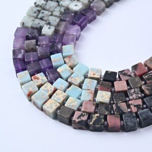 Emotional Balance Cube Beads 8mm, Rhodonite Amethyst Labradorite Amazonite Gemstone Beads, Heart Healing Jewelry Making, GRN697