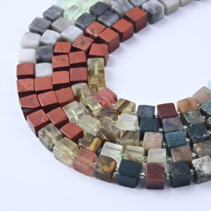 Crystal Grove Cube Beads 8mm, Carnelian Labradorite Phantom Quartz Moss Agate Gemstone Beads, Grounding Manifestation Jewelry, GRN699