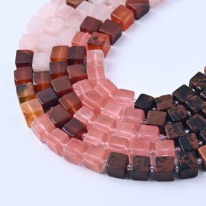 Grounding Passion Cube Beads 8mm, Obsidian Carnelian Brown Goldstone Gemstone Beads, Warm Protection Jewelry Making, GRN700