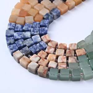 Confidence & Clarity Cube Beads 8mm, Amazonite Sunstone Rutilated Quartz Gemstone Beads, Communication Jewelry Making, GRN701