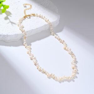 Freshwater Pearl Necklace, Natural Irregular Pearl Beaded Choker with Gold Adjustable Chain for Women, Dainty Layering Jewelry Gift NL115