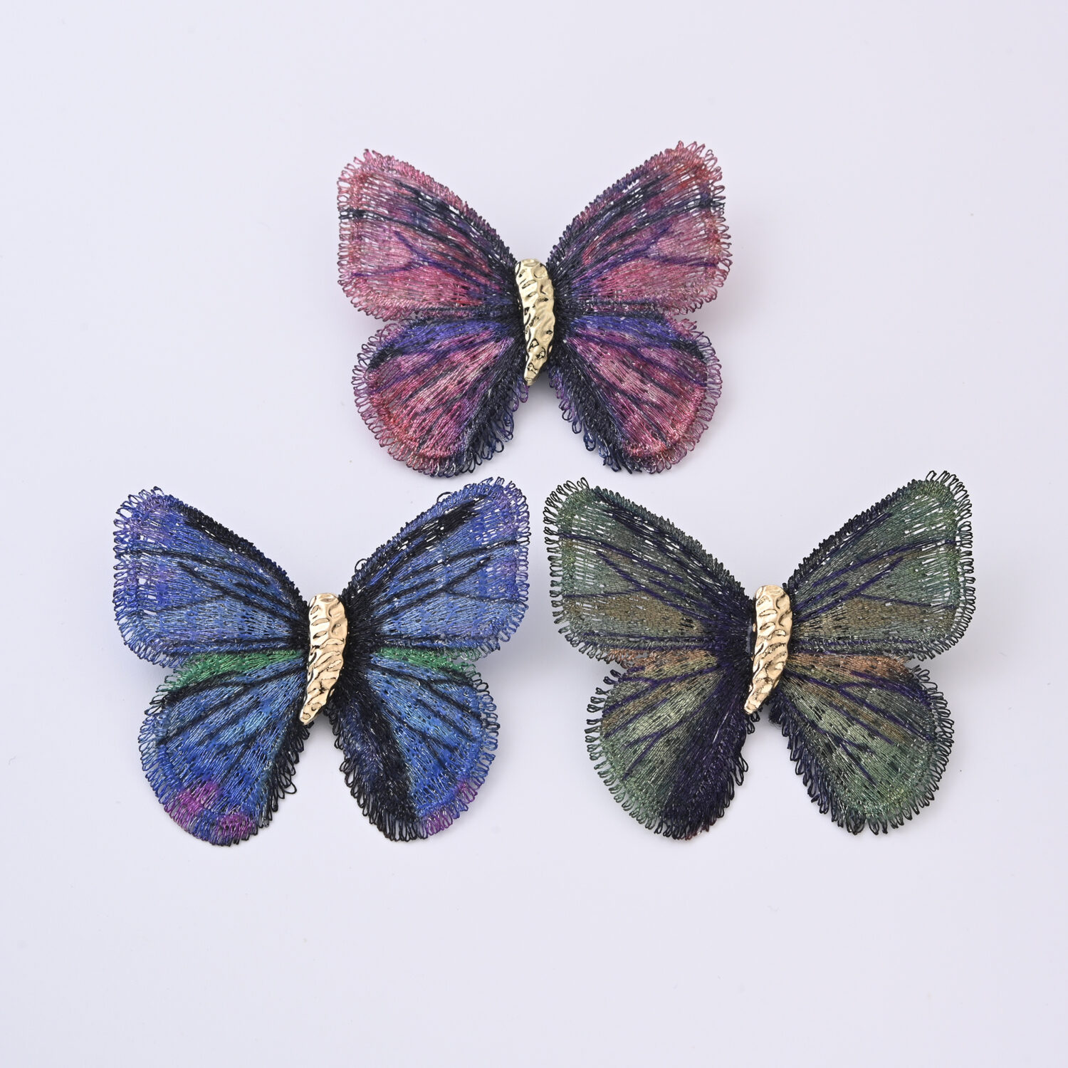 Gold Plated Butterfly Pin, Large Colorful Embroidered Brooch for Jackets Bags Hats, Nature Insect Accessory for Women, Gift for Her, NL116