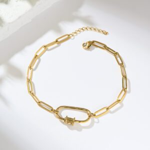 Stainless Steel Paperclip Chain Bracelet, Gold Filled Oval Carabiner Lock Charm Bracelet for DIY Jewelry Making, Gift for Her, SBR052