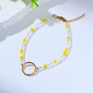 Stainless Steel Yellow Crystal Beaded Bracelet, Gold Filled Round Carabiner Lock Charm Bracelet for DIY Jewelry Making, Gift for Her, SBR054
