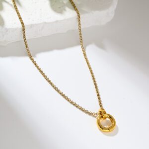 Gold Filled Stainless Steel Necklace, Rolo Chain with Round Lock Pendant for DIY Charm Necklace Jewelry Making, Minimalist Layering, SNL089