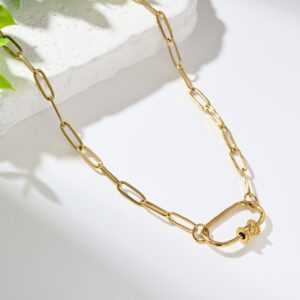 Stainless Steel Paperclip Chain Necklace, Gold Filled Oval Carabiner Lock Pendant Chain for DIY Charm Necklace Jewelry Making Gift, SNL090