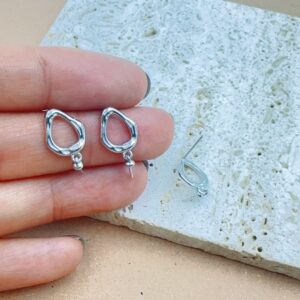 Sterling Silver 925 Teardrop Stud Earrings with Loop, Minimal Silver Post Findings for DIY Jewelry Making, Hypoallergenic Studs, SS011