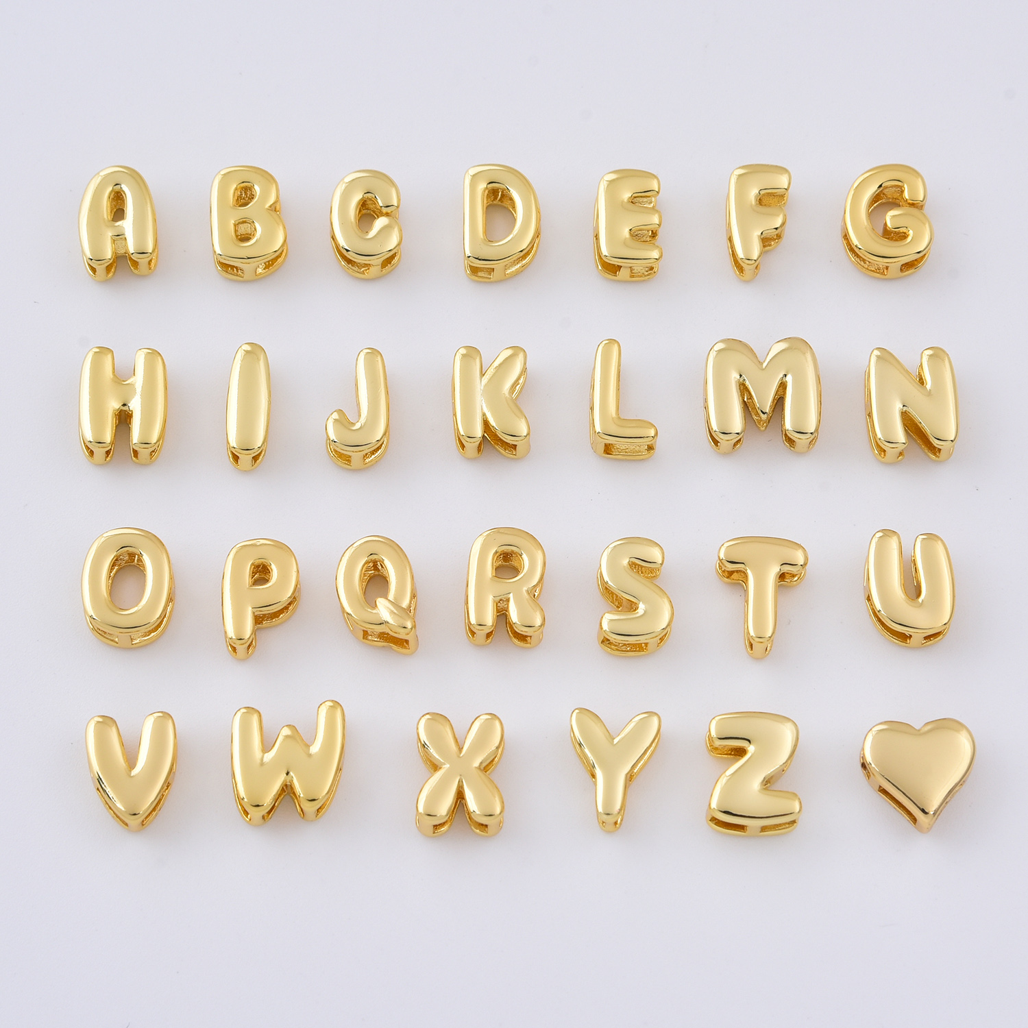 Gold Filled Alphabet Letter Charms, Bubble Initial A–Z and Heart Charm for DIY Necklace Bracelet Jewelry Making, Letter Charm, BD185