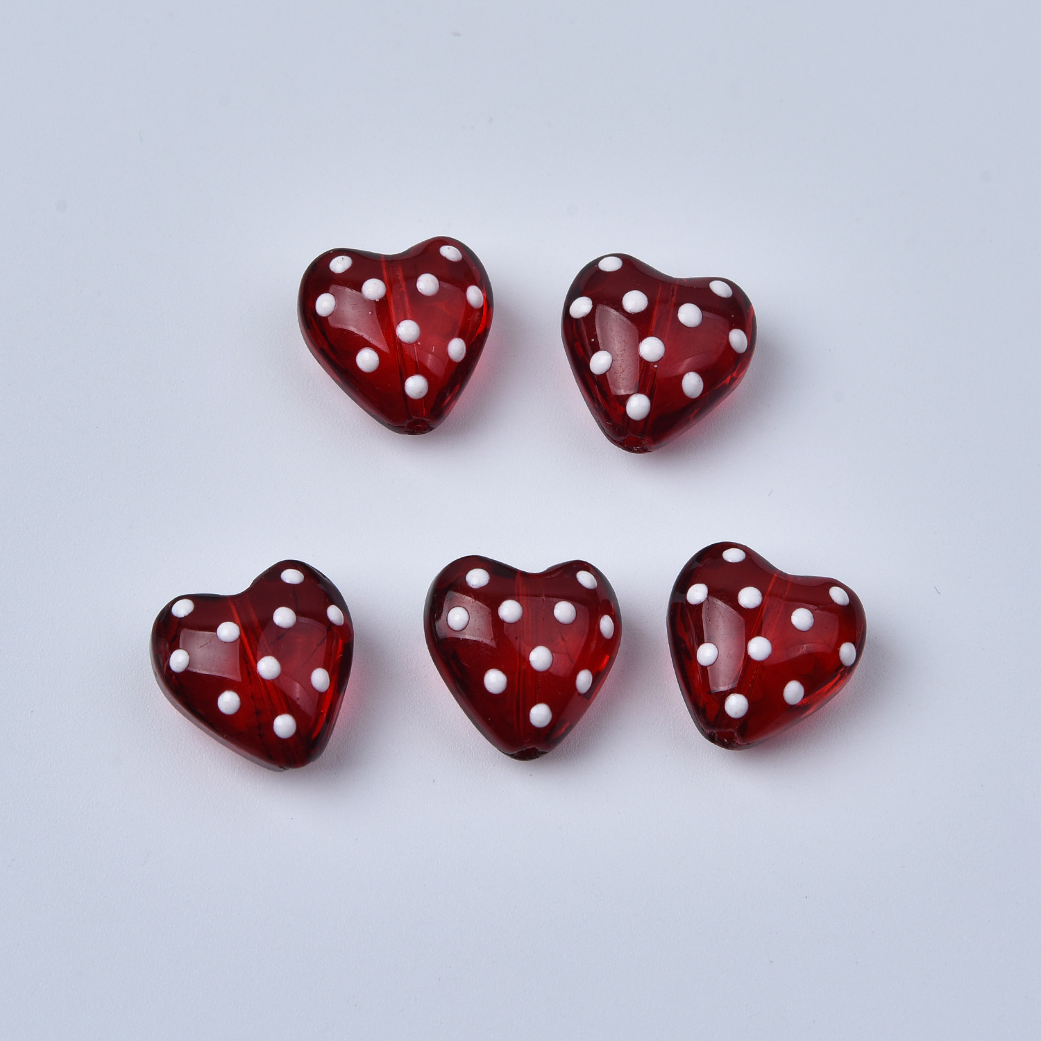 Red Polka Dot Heart Glass Beads, Handmade Lampwork Heart Beads for DIY Jewelry Making, Cute Valentine Craft Beads, Gift for Her, BD186