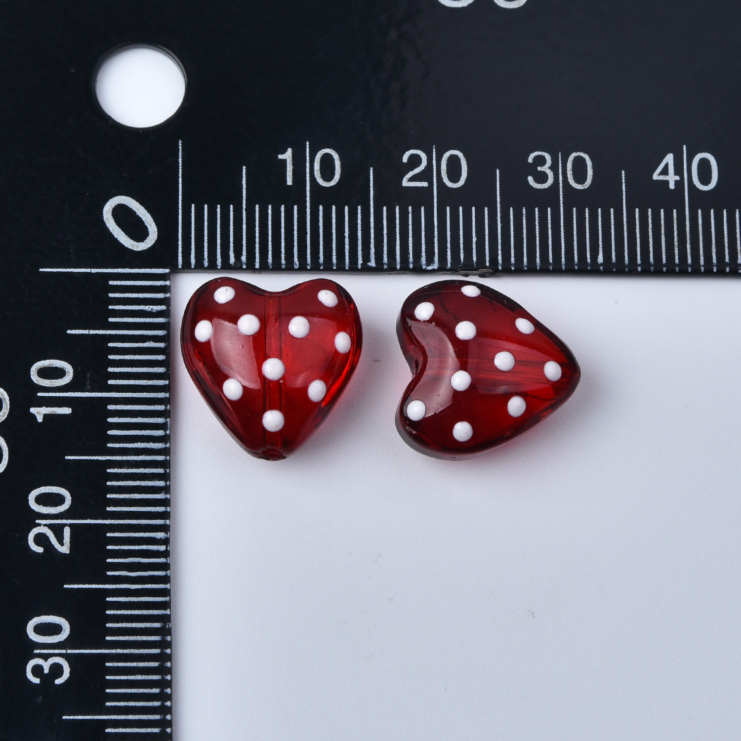Red Polka Dot Heart Glass Beads, Handmade Lampwork Heart Beads for DIY Jewelry Making, Cute Valentine Craft Beads, Gift for Her, BD186 - Image 2