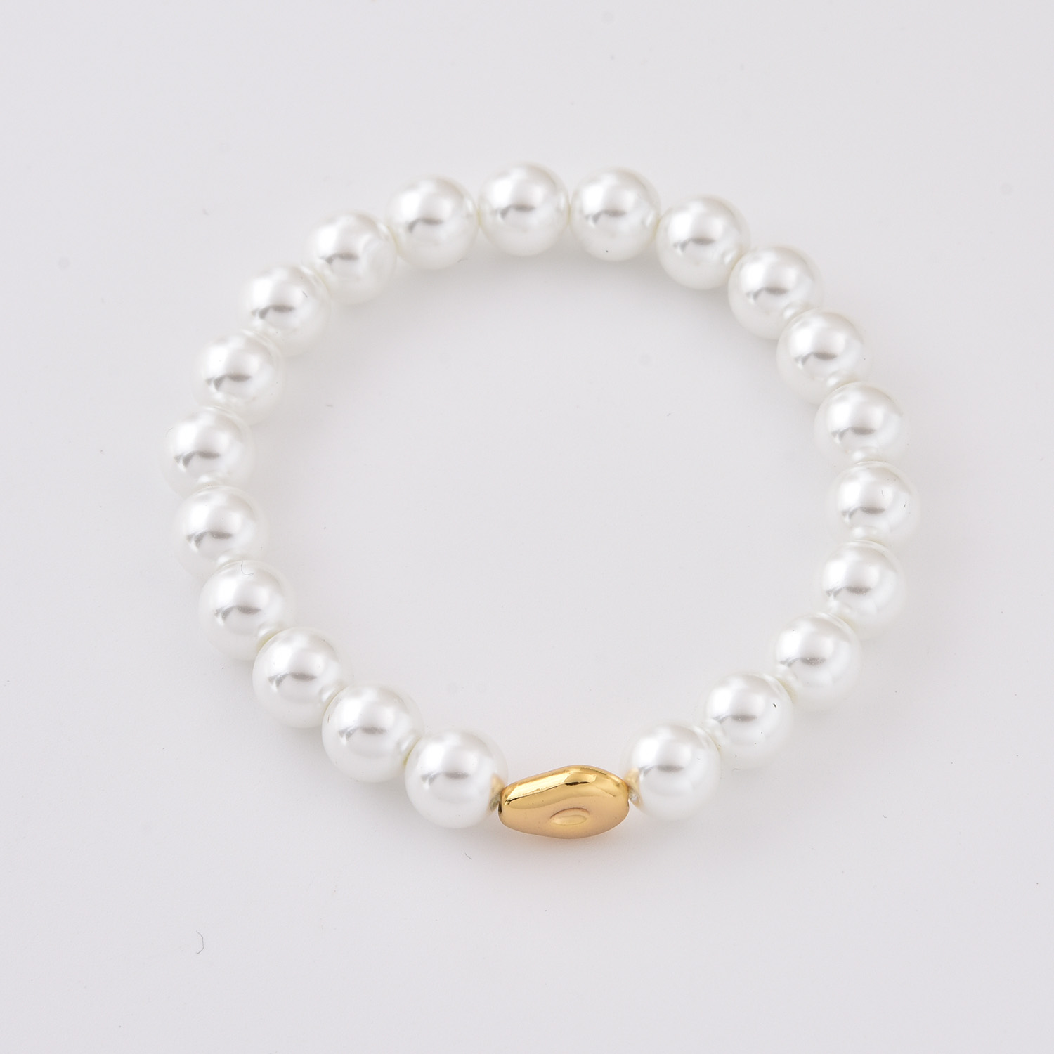 MOP Shell Pearl Bracelet, Minimalist White Pearl Stretch Bracelet with Gold Filled Bead for Women, Elegant Everyday Jewelry, Gift, BR105