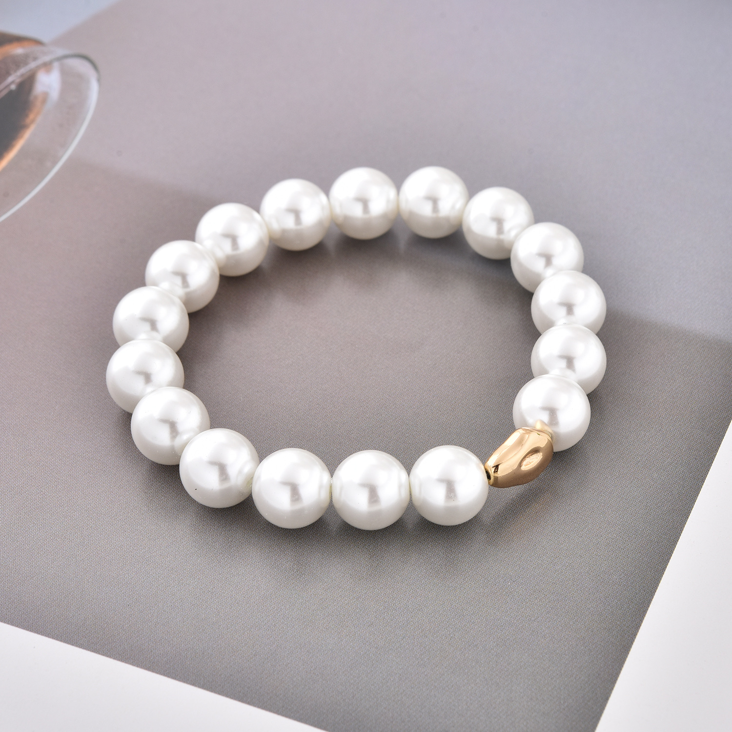 MOP Shell Pearl Bracelet, White Pearl Stretch Bracelet with Gold Filled Bead for Women, Minimalist Everyday Jewelry, Gift for Her, BR106 - Image 3