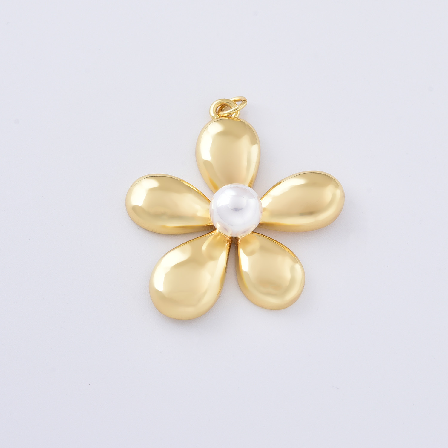 Gold Filled Flower Charm with Pearl, Polished Floral Pendant for DIY Necklace Bracelet Jewelry Making, Minimalist Gift for Her, CP2368