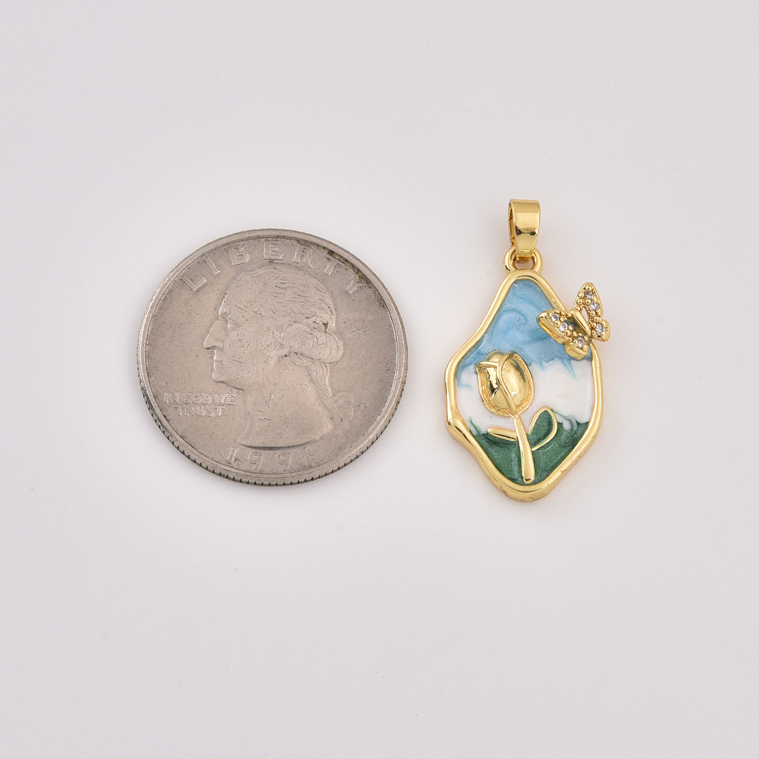 Gold Filled Enamel Flower Pendant with Butterfly, Colorful Floral Charm for DIY Necklace Bracelet Jewelry Making Supplies, Gift, CP2378 - Image 4