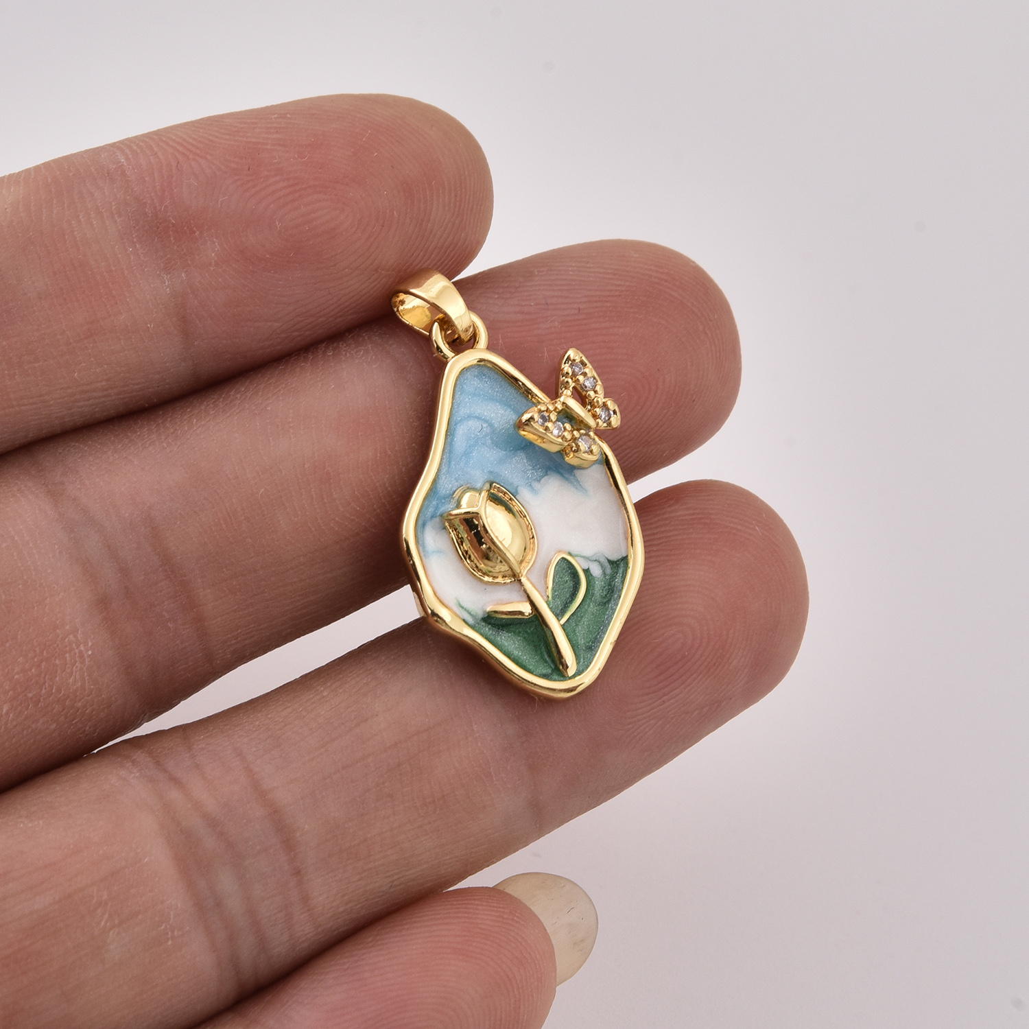 Gold Filled Enamel Flower Pendant with Butterfly, Colorful Floral Charm for DIY Necklace Bracelet Jewelry Making Supplies, Gift, CP2378 - Image 2