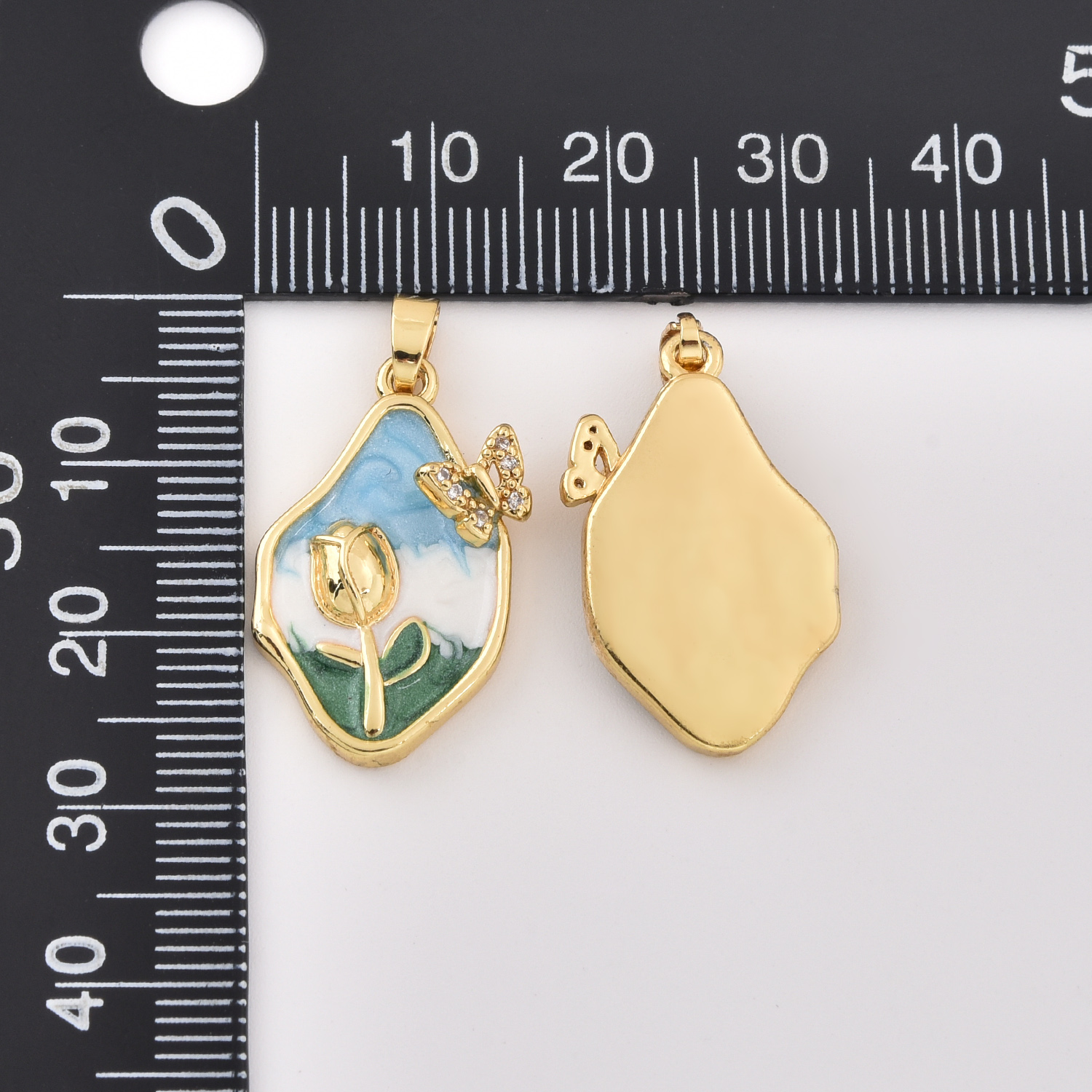 Gold Filled Enamel Flower Pendant with Butterfly, Colorful Floral Charm for DIY Necklace Bracelet Jewelry Making Supplies, Gift, CP2378 - Image 3