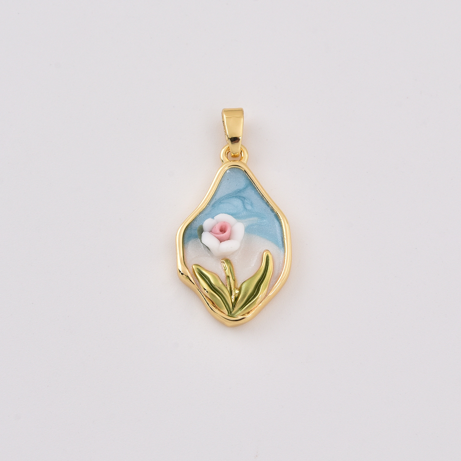 Gold Filled Enamel Rose Pendant, Colorful Floral Charm for DIY Necklace Bracelet Jewelry Making Supplies, Romantic Flower Design, CP2382