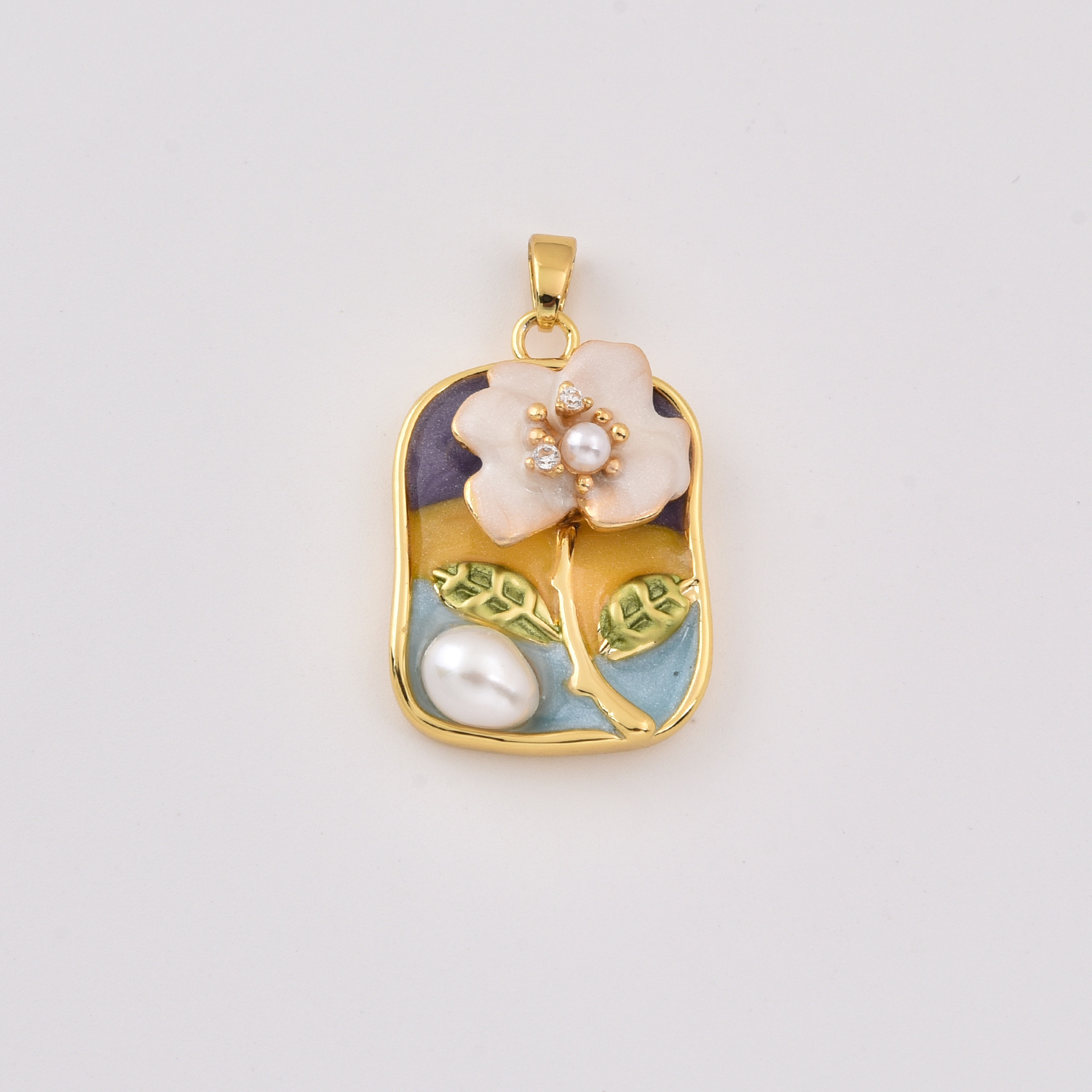 Gold Filled Enamel Flower Pendant with Pearl, Colorful Floral Charm for DIY Necklace Bracelet Jewelry Making Supplies, Gift for Her, CP2385