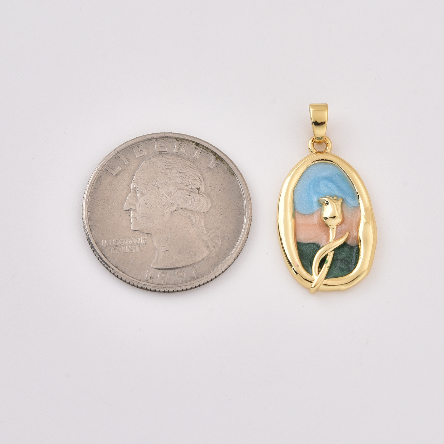 Gold Filled Enamel Flower Pendant, Oval Floral Charm with Soft Pastel Colors for DIY Necklace Bracelet Jewelry Making Supplies, CP2387 - Image 4