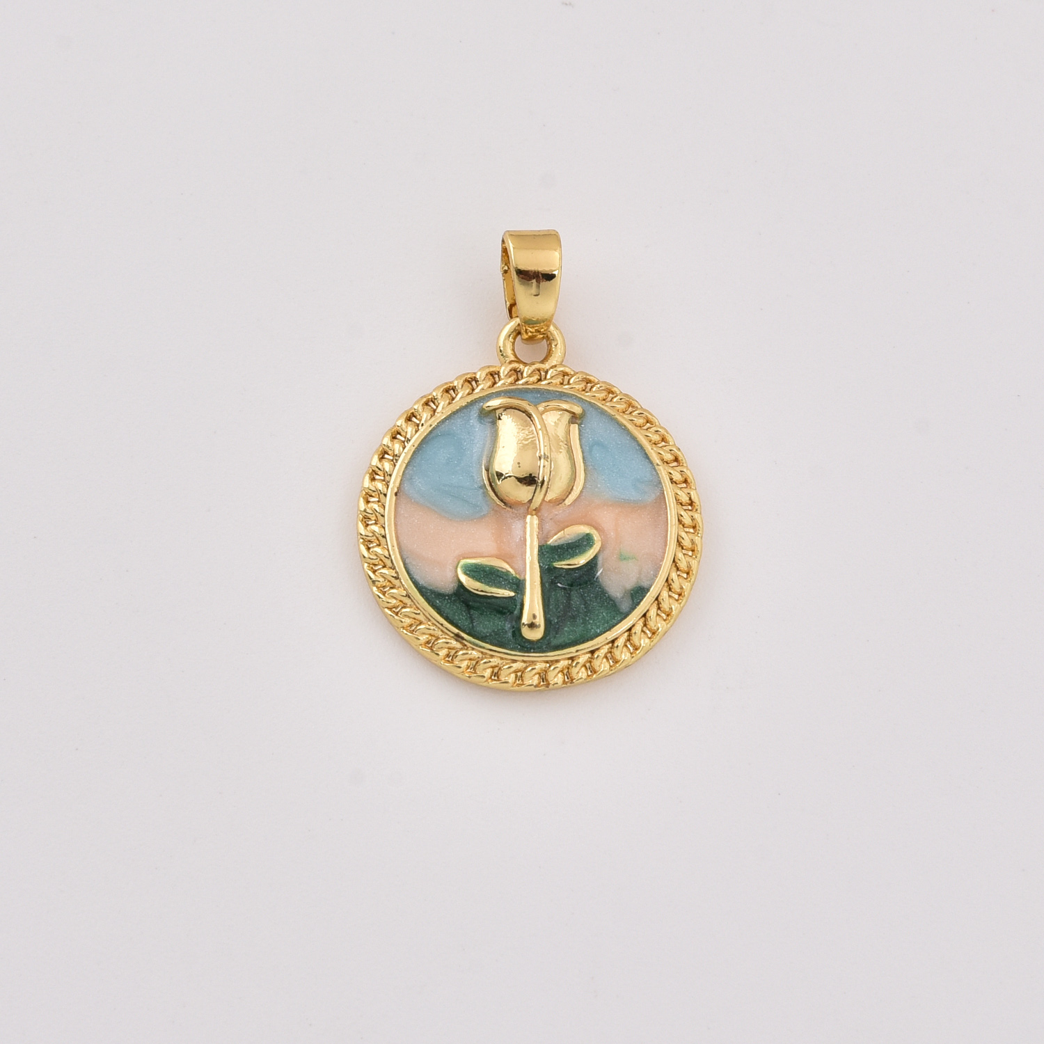 Gold Filled Enamel Flower Charm, Minimalist Round Floral Pendant for DIY Necklace Bracelet Jewelry Making Supplies, Gift for Her, CP2388