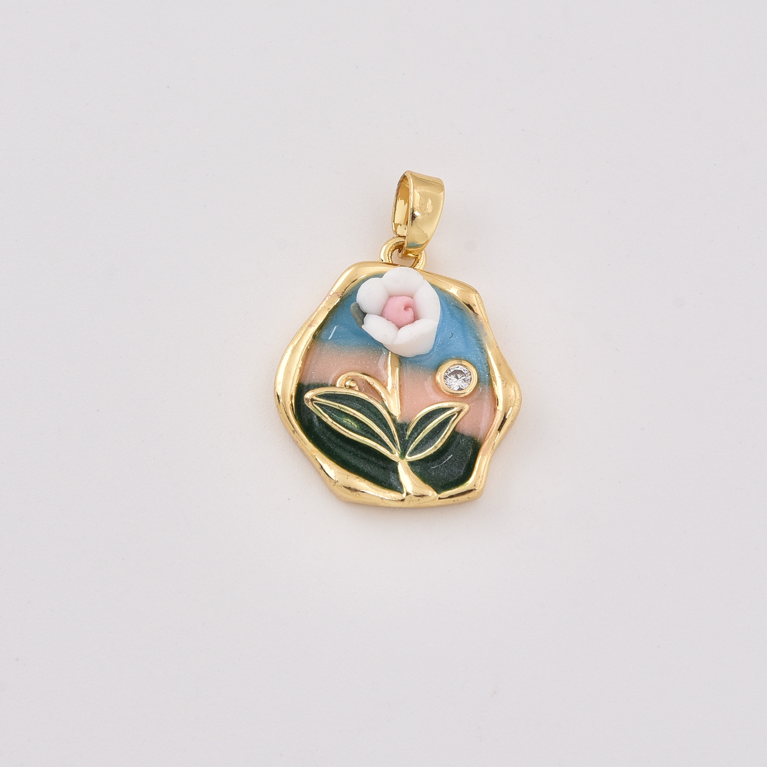 Gold Filled Enamel Flower Charm, Dainty Pastel Floral Pendant for DIY Necklace Bracelet Jewelry Making Supplies, Gift for Her, CP2390