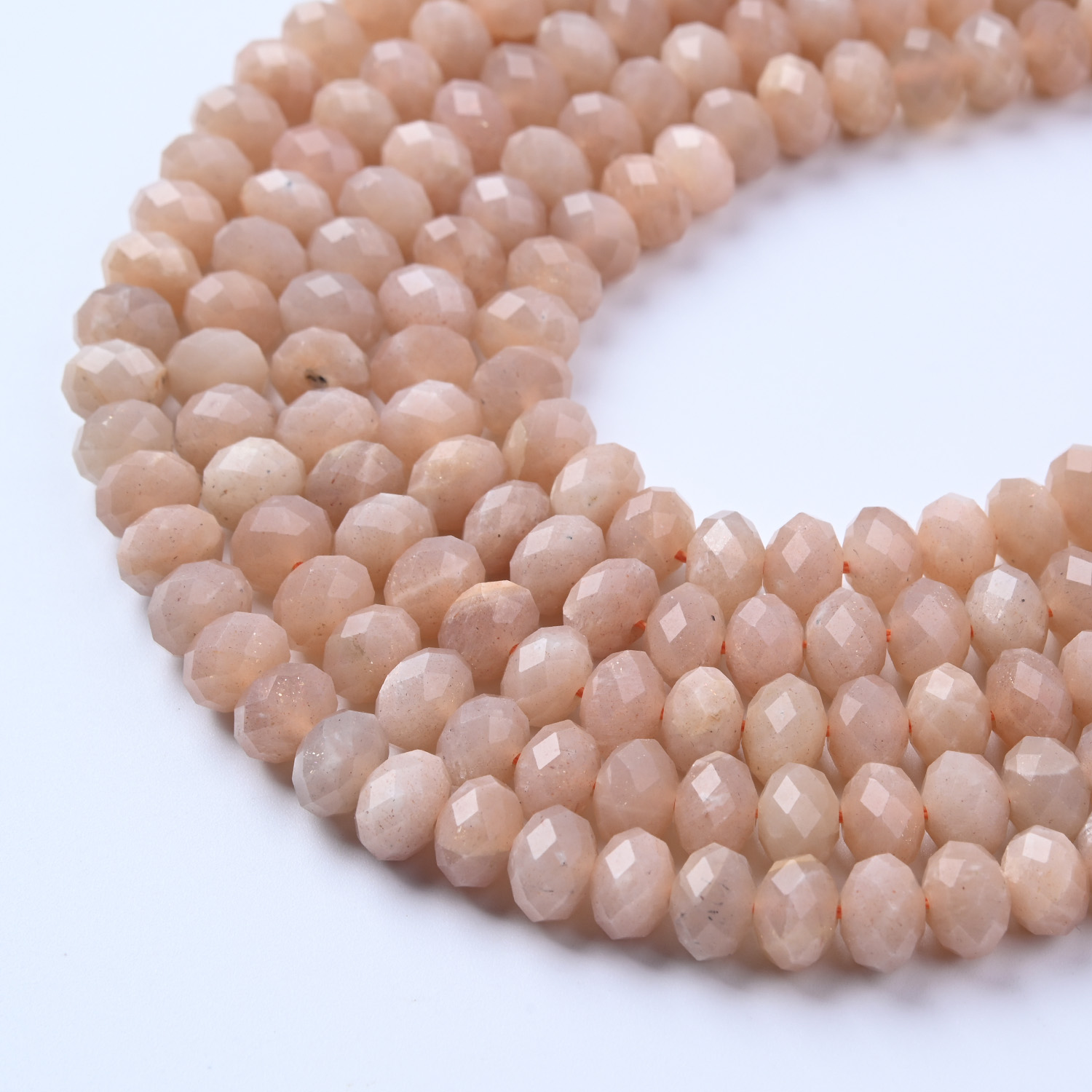 AAA Micro Faceted Natural Peach Moonstone 8mm Rondelle Gemstone Beads for DIY Jewelry Making 15.5" Strand GRN708