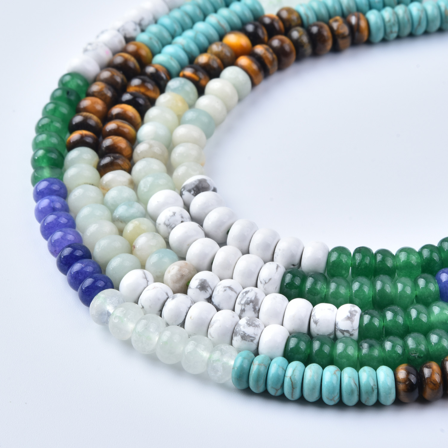 6mm Smooth Rondelle Gemstone Bead Strand Mix, 15.5in, Turquoise Tiger Eye Aventurine Howlite Onyx, Jewelry Making GRN734