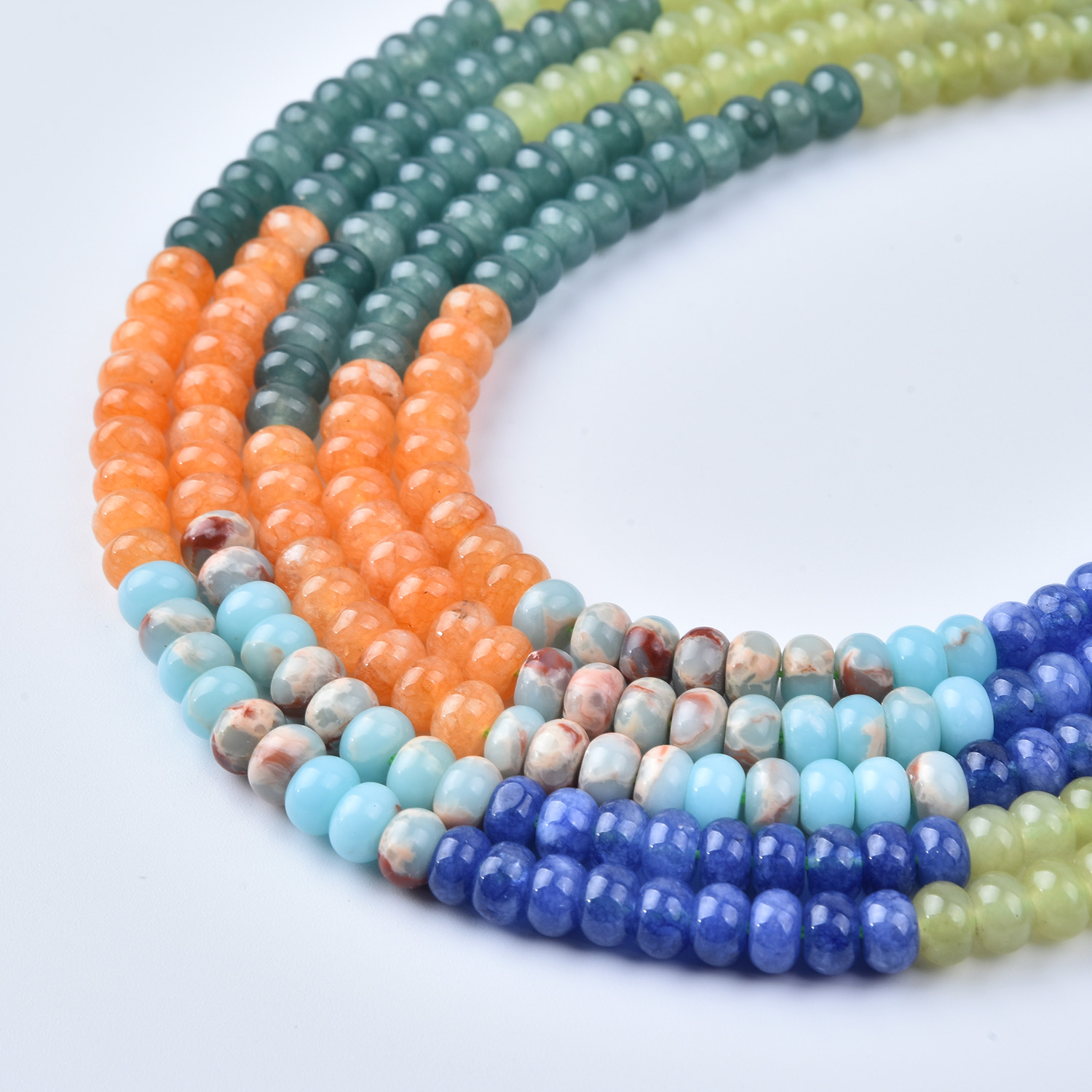 6mm Smooth Rondelle Gemstone Bead Strand Mix, 15.5in Full Strand, Blue Green Orange Stones, Jewelry Making Beads GRN735