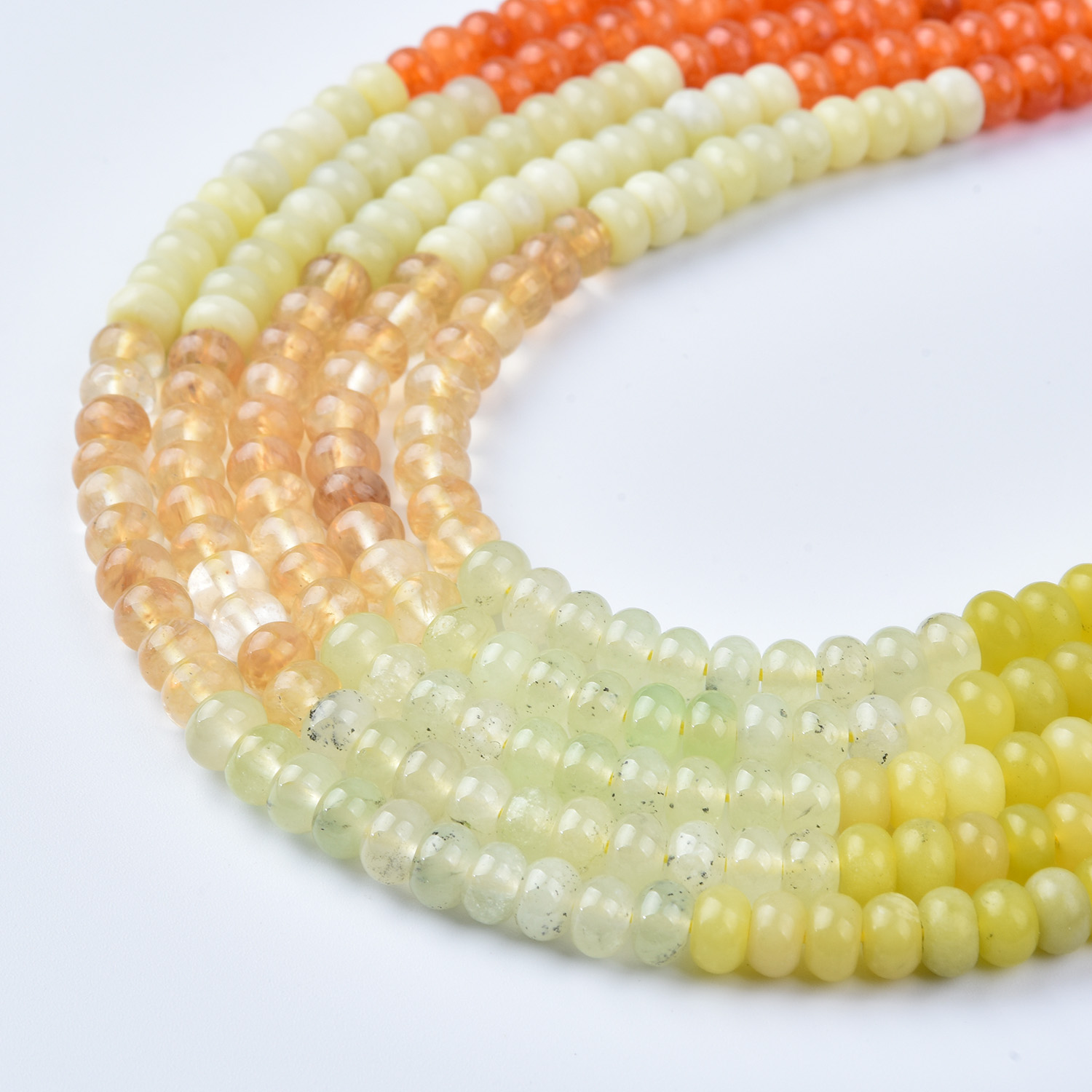 Natural 6mm Smooth Rondelle Gemstone Beads Strand, 15.5in Full Strand, Prehnite Citrine Carnelian Yellow Jade Mix GRN736