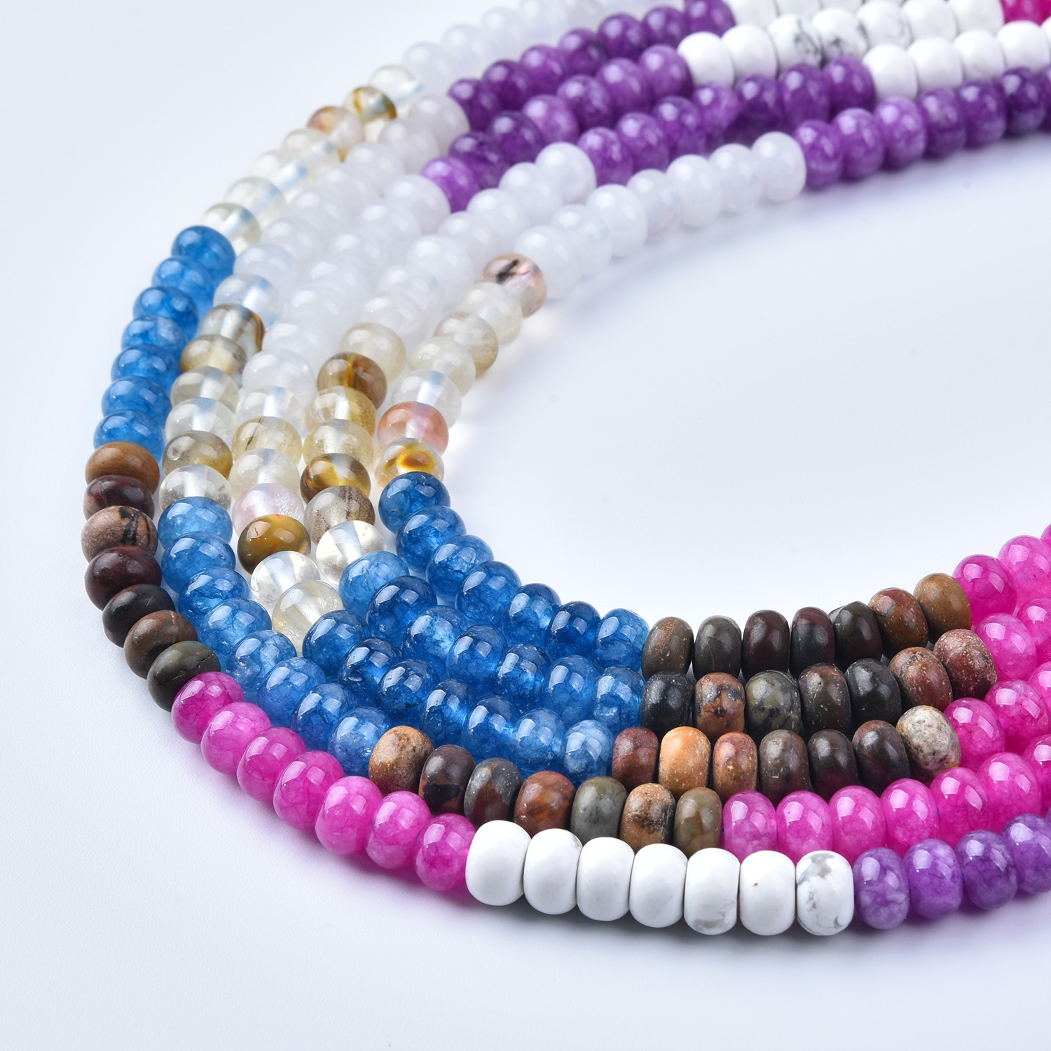 Amethyst Howlite Pink Agate Blue Quartz Tiger Eye Mix 6mm Smooth Rondelle Gemstone Beads Strand, 15.5in Full Strand, GRN738