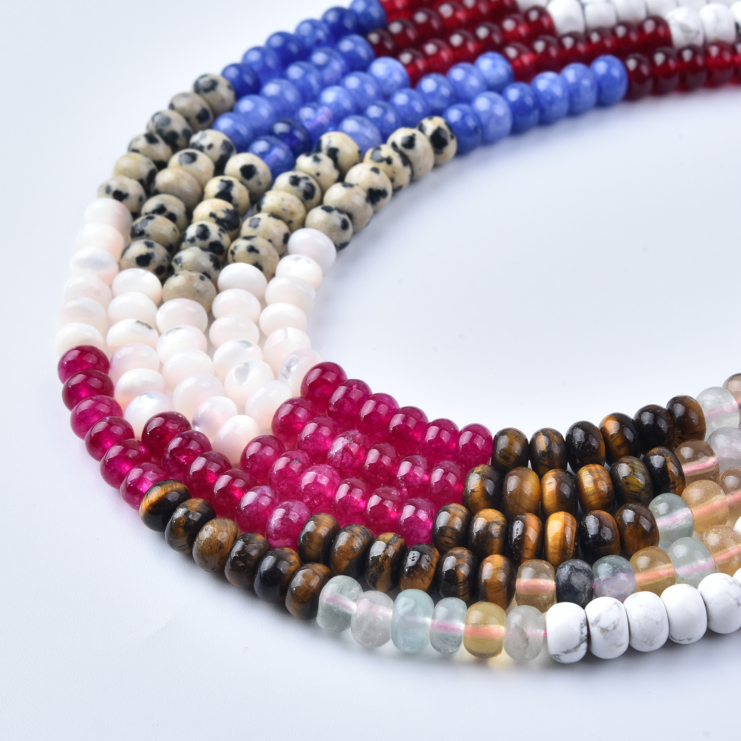 Howlite Dalmatian Jasper Tiger Eye Agate Quartz Mix 6mm Smooth Rondelle Gemstone Beads Strand,15.5in Full Strand, GRN739