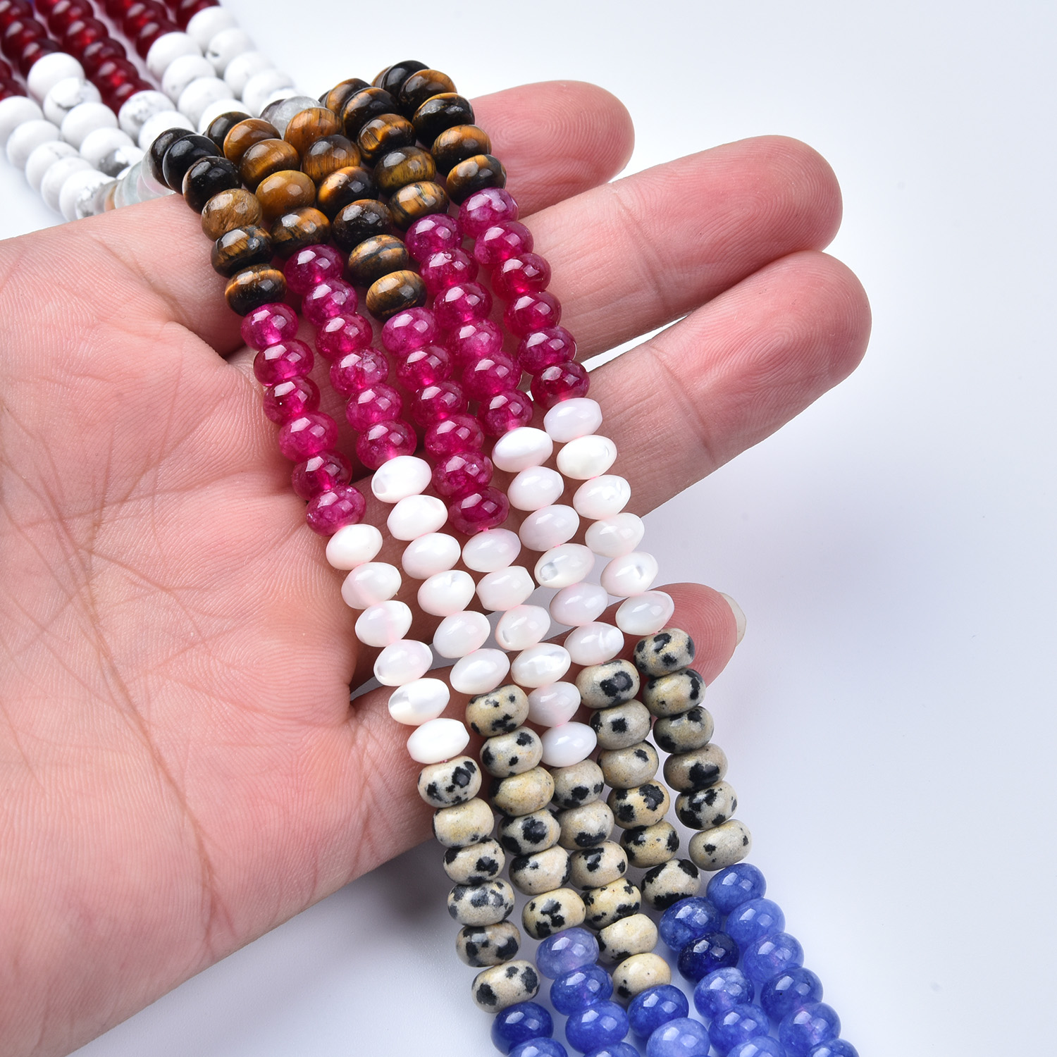 Howlite Dalmatian Jasper Tiger Eye Agate Quartz Mix 6mm Smooth Rondelle Gemstone Beads Strand,15.5in Full Strand, GRN739 - Image 2