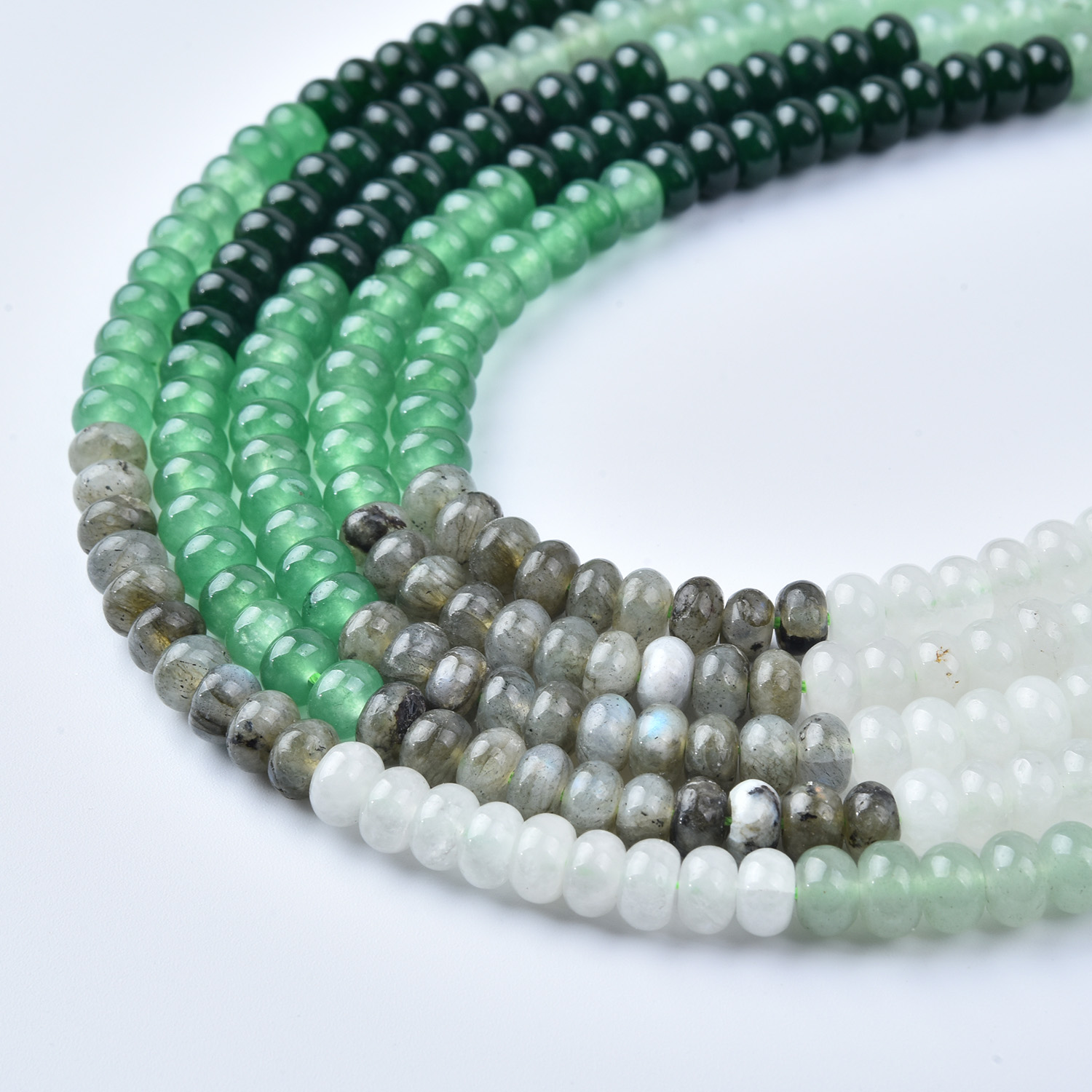 Green Aventurine Jade White Quartz Labradorite Mix 6mm Smooth Rondelle Gemstone Beads Strand, 15.5in Full Strand, GRN740