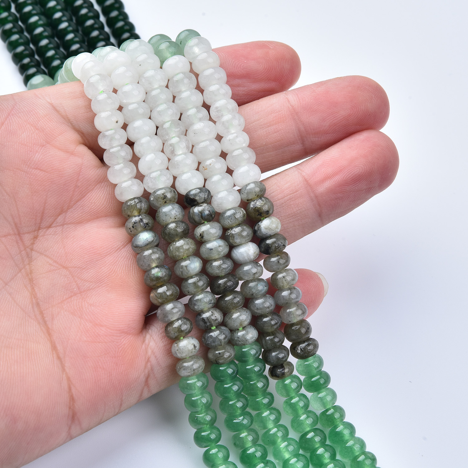 Green Aventurine Jade White Quartz Labradorite Mix 6mm Smooth Rondelle Gemstone Beads Strand, 15.5in Full Strand, GRN740 - Image 2