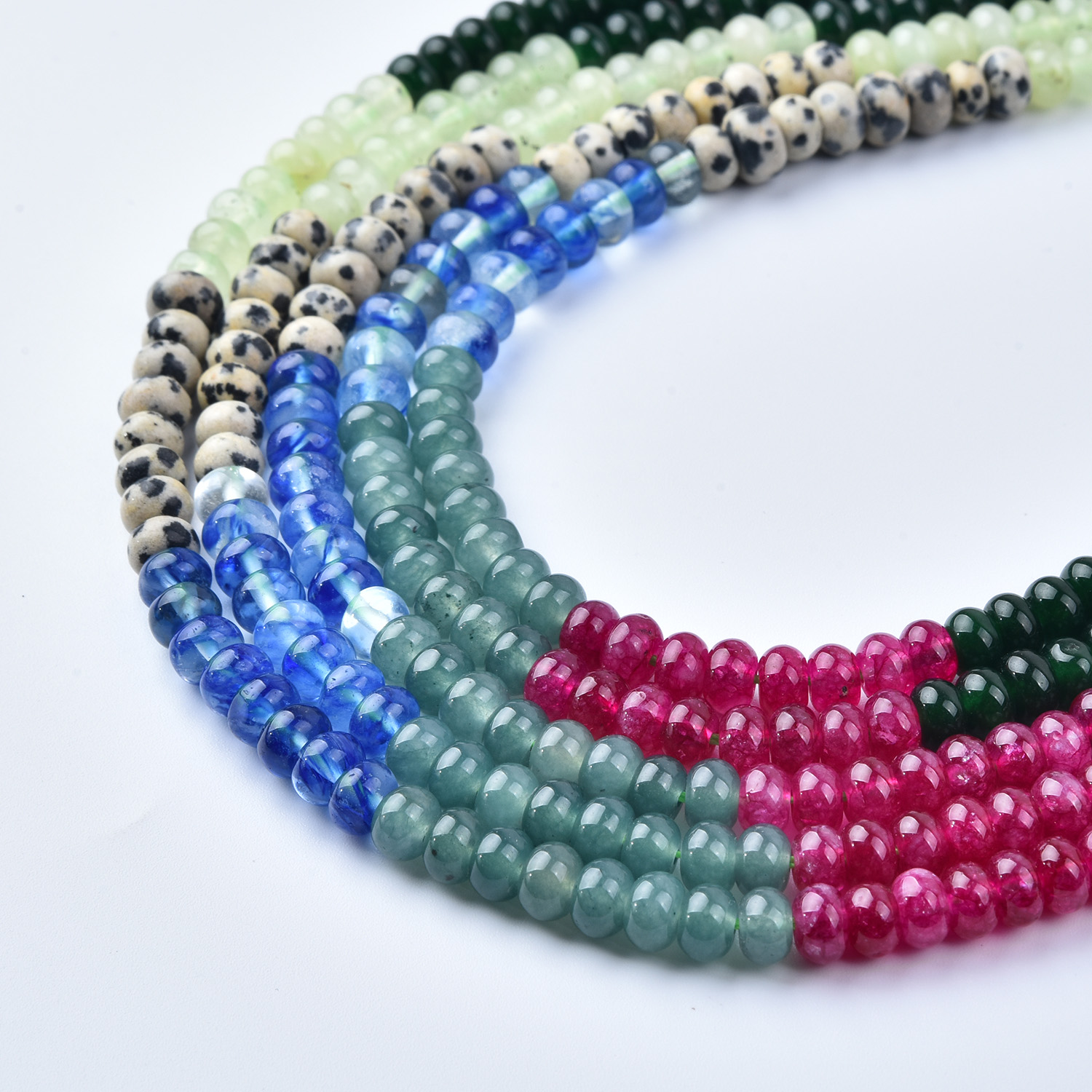 6mm Dalmatian Jasper Green Aventurine Ruby Quartz Blue Quartz Mix Smooth Rondelle Gemstone Beads Strand, 15.5in Full Strand, GRN746