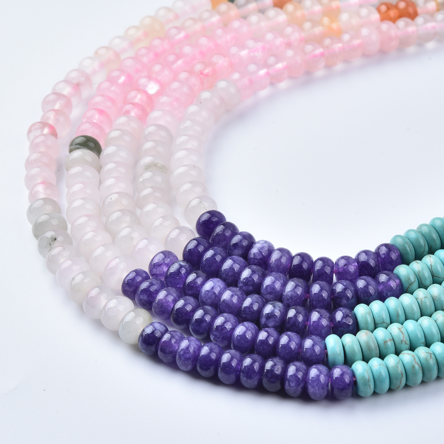 Turquoise Amethyst Rose Quartz Pink Morganite Mix Beads 6mm Smooth Rondelle Gemstone Beads Strand, 15.5in Full Strand, GRN747